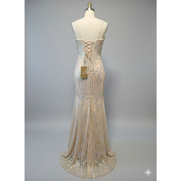 Women's Amelia Couture Prom Dress Size 16 Champagne Silver - Picture 7 of 7